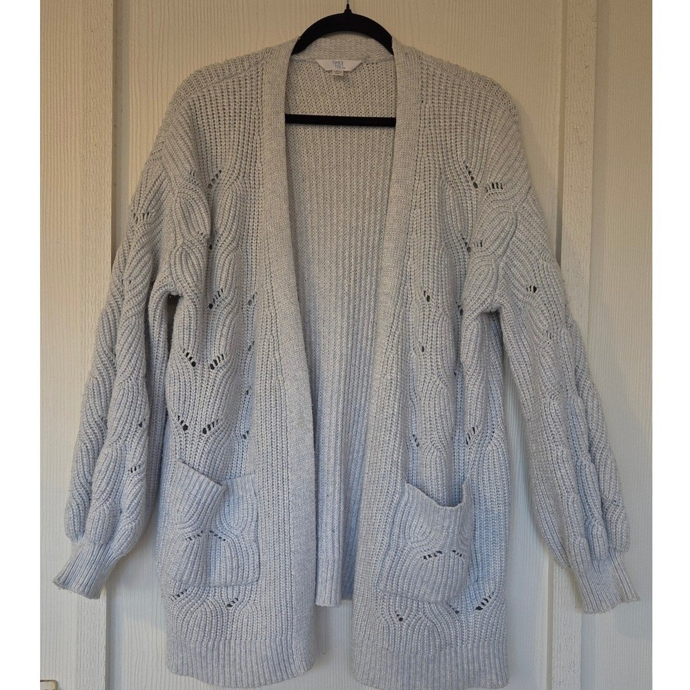 Girls Light Blue Knit Cardigan Fisherman Sweater XL 16-18 Cozy Fall Winter